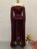 Fongt Summer New Women's First-Word Collar Mesh Spliced Elegant Dress