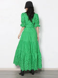 Hollow Out 2022 Dress For Women Lapel Short Sleeve High Waist Sashes Solid Long Dresses Female Fashion New
