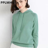 Candy Colors Hooded Sweaters Women's Casual Loose Green Solid Knitted Jumper Oversized Bottoming Pullover Blue Knitwear