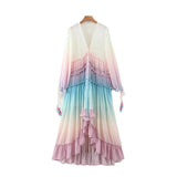 Fongt Summer/Winter Women's Ebay Deep V Long-Sleeved Gradient Printed Dress Dress