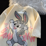 Run Rabbit Cute Cartoon T Shirt Streetwear Couples Oversized Loose Summer Cotton Tops Harajuku Students Kawaii Clothes-Outfit