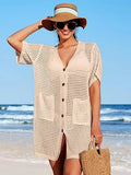 Fongt Hoodie Hollow Knitted Short Sleeve Open-Sleeve Seaside Swimsuit Sunscreen Coat Woman