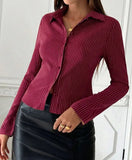 Fongt Striped Casual Open-Shirt Button Long-Sleeved Shirt