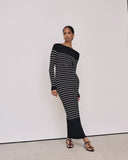 Fongt And Winter New Women's Fashion Elegant Round-Neck Dress Striped Dress Long Dress