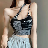 spaghetti strap tank top woman newspaper letter print wirefree bra camis for women camisole new trend-Outfit
