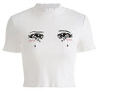 Women's Clothing 2024 Trendy Fashion Personality Comic Print Tears Eyes Short-Sleeved T-Shirt Direct