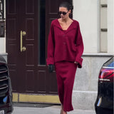 Fongt Autumn New Women's Pure Color Lazy Leisure Long-Term Set