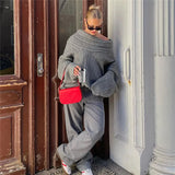 new autumn fashion temperament sexy one-line collar long-sleeved backless loose slim knitted top club clothing Vestidos-Outfit