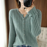Fongt Long Sleeve Spring And Autumn New Round Collar Cardigan Women's Jacket Slim Soft Waxy Bottom Coat Thin Sweater-Outfit