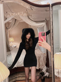 Elegant Solid Knitted Dress Women Slim Y2k Designer Hoodie Dress Female Korean Fashion Warm Christmas Sweater Dress