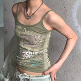 Retro Graffiti Print Pink Camisole Vest 2024 Summer New Slim Fit Tank Top Y2k Aesthetics Bottoming Tops Women-Outfit