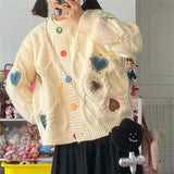 Fongt New Love Embroidery Knitting Cardigan Female Thick Sweet Heavy Industry Soft Waxy Loose Show Thin Sweater Coat-Outfit