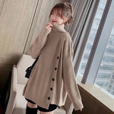 Turtleneck Sweater Women Irregular Button Knitted Pullovers Korean Oversized Knitwear Winter Casual All Match Jumpers Tops-Outfit