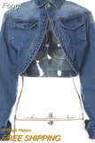 Women's Short Denim Jackets New Lapel Long Sleeve Pocket Single Button Solid Coat Female Autumn 2023 Fairy Grunge