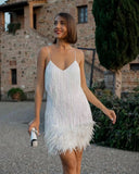 Fongt Lysing Shiny Birthday Party Feather Splicing Dress Dress Dress