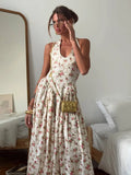 Fongt Romantic Design U Tie Slings Bare Back Floral Dress Female Lazy High-End Feel Folded Dress Sexy