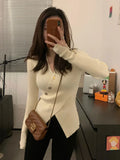 Irregular Sweater For Women Casual V-neck Slim Knitted Tops Korean Design Knitwear Jumper Spring Fall Bottomed Pullover