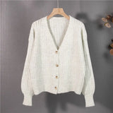 New 2021 Autumn Winter Women's Sweaters V-Neck Buttons Cardigans Casual Fashionable Korean Ladies Knitwears