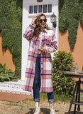 Autumn Winter Lady Classic Plaid Coat Lapel Double Bag Long Loose Versatile Coat-Outfit