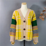 New 2020 Autumn Winter Women's Sweaters V-Neck Buttons Cardigans Checkered Knitted Oversize Vintage Tops