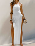 Fongt Dress Double Side High Fork Sling With Beautiful Back Knitted Dress Beach Hooded Woman