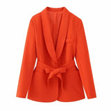 Fongt Women's Dress French Belt Dress Small Suit Jacket + Casual Trousers