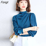 Spring Summer Women Blouses Elegant Korean style Fashion Satin shirts Loose Chiffon Long sleeve female blusas Ladies