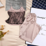 Satin Sexy Pajamas Black Lace