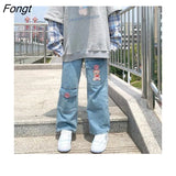 Kawaii Harajuku Jeans Women Embroidery Japan Preppy Style Denim Pants Sweet Cute Trousers Loose Baggy Student