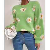 Fongt And Winter New Women's Fashion Sweater Long Sleeve Loose Knit Jumper Round Collar Small Autumn Chrysanthemum Women's Type