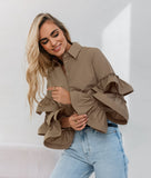 Fongt Design Feels White Lotus Leaf-Side Shirt 2025 Autumn And Winter New Casual Temperament