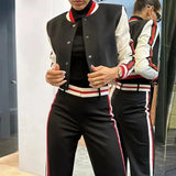 Fongt 2023 New Casual Jacket Fashion Striped Short Baseball Suit Suit-Outfit