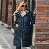 2022 Women down Jacket Long Classic zipper design Big Pocket Stand Collar Hooded Slim coat Women Parkas