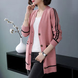Fashion Women Cardigan Casual 2022 Autumn v Neck Sweater Soft Knitted Korean Single Breasted Pocket Jacket Coat