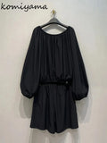 Spring Summer New Woman Sets Loose O-neck Pleated Shirts & Blouses + High Elastic Waist Ropa Mujer Japan Outdoor Suit-Outfit