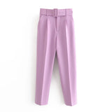 Fongt 2025 New 褶皱 Multi-Colored Harun Pants Casual Solid-Colored Small-Footed Women's Trousers Belt