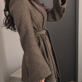 Women Wool Coat Fashion Winter Coat Women Clothing Short Basic Jacket Casual Belt Ladies Woolen Coats Manteau