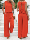 Fongt Summer Women's Fashion Ice Silk Sleeveless Vest Casual Pants Set New
