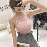 Fongt New Women Hanging Neck Knitted Empty Pattern Sling Sling Inside And Outside Wearing A Dozen Bottom Shirt