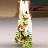 Printed Sleeveless Maxi Dress Women Casual V-neck Robe Dresses Female Plus Size Beach Holiday