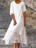 Fongt Fashion And Casual Double-Edecker Short-Sleeved Round Dress