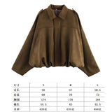 Fongt Women's 2025 New Bat Sleeve Loose-Fitting Velvet Bomber Jacket Jacket