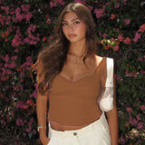 Square Collar Tank Women Slim Split Crop Tops Chic Backless Sleeveless Casual Camis Summer 2023 Y2K Double Layer-Outfit