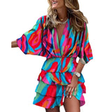Fongt Explosion Autumn Bat Sleeve V Under The Collar Irregular Dress Women's Dress