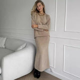Fongt 2025 Elegant Soft Thicker Round Collar Sweater + Fishtail Skirt Two Sets Of Women's OL Wind Top + Skirt Set