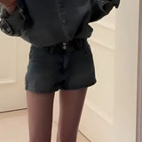 Fongt Blue Denim Set Girl 2025 New Korean Age-Retro-Aldenoline Shirt Shorts Two Sets