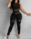 Casual Sheer Thick Strap Sleeveless Skinny