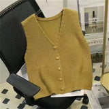 Short Sweater Vests Tops Women Casual Knit Chaleco Coats New Single Breasted Knitwear Sleeveless Jackets Basic