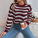 Fongt Autumn And Winter Casual Hollow Striped Lantern Long-Sleeved Jacket Sweater Women's Clothing