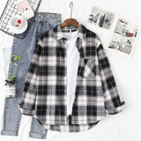 New Loose Design Cotton Plaid Shirt Women Young Style Long Sleeve Blouses Casual Shirts Lady Tops Clothes